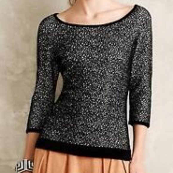 Anthropologie Moth Lana Black/White Textured Chenille Scoop Pullover Sweater M - Picture 13 of 13